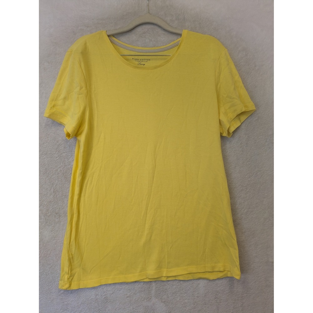 Charter‎ Club T-Shirt Women's Large Yellow Pima Cotton Luxury Short Sleeve
